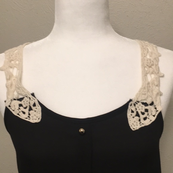 Black sheer top with cream knitted racer back - Picture 2 of 5